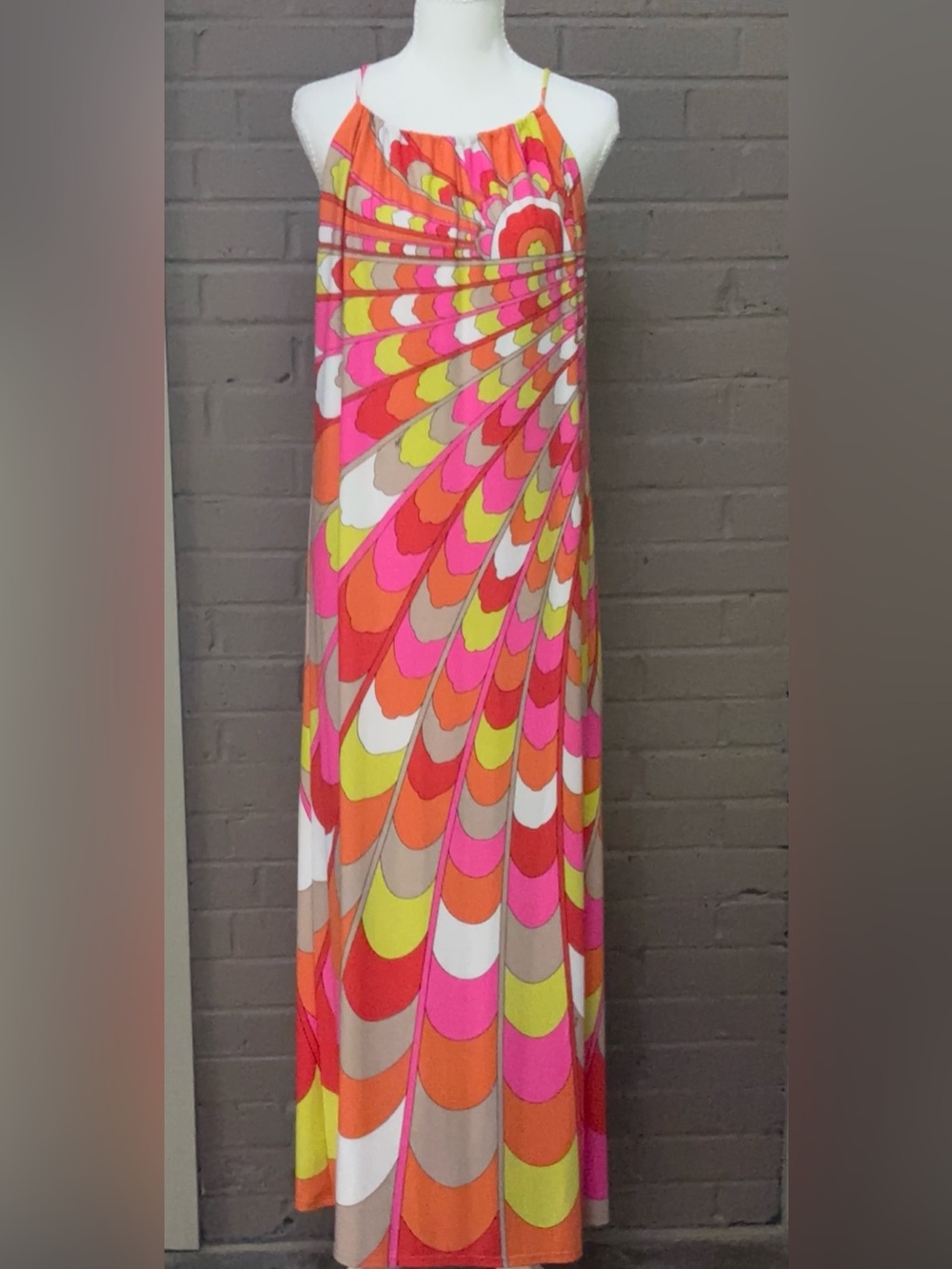 Trina Turk Pink, Orange & Yellow Graphic Maxi Dress S